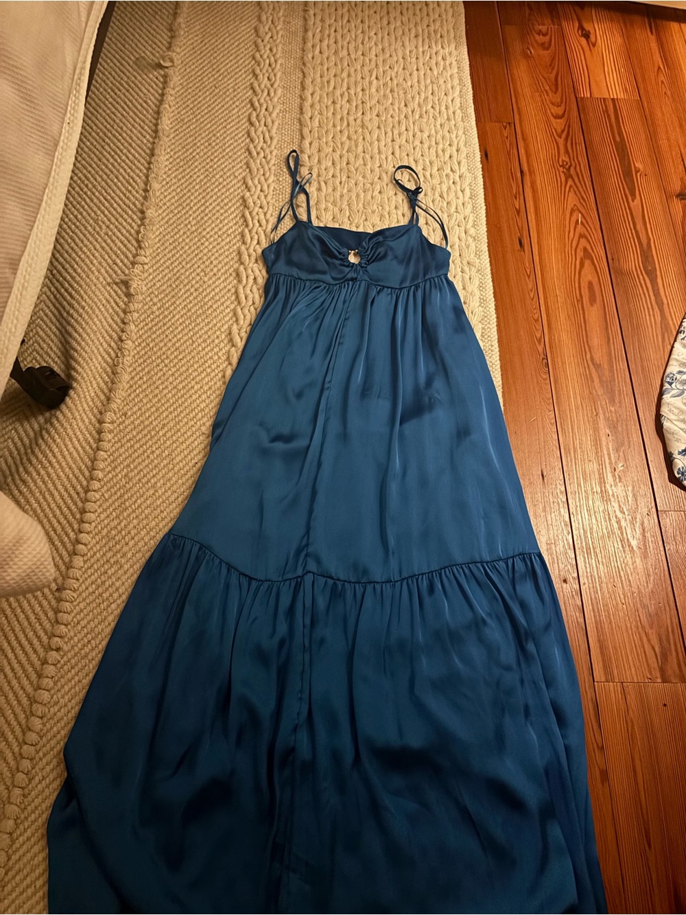 Satin Blue Spaghetti-Strap Maxi Dress